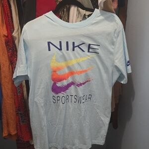 Nike Pastel Blue Sportswear Tee with Multicolor Logo Size Medium Unisex Nwt
